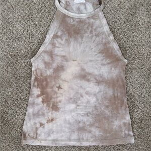 Brown and White Sleeveless Crop Tank Top